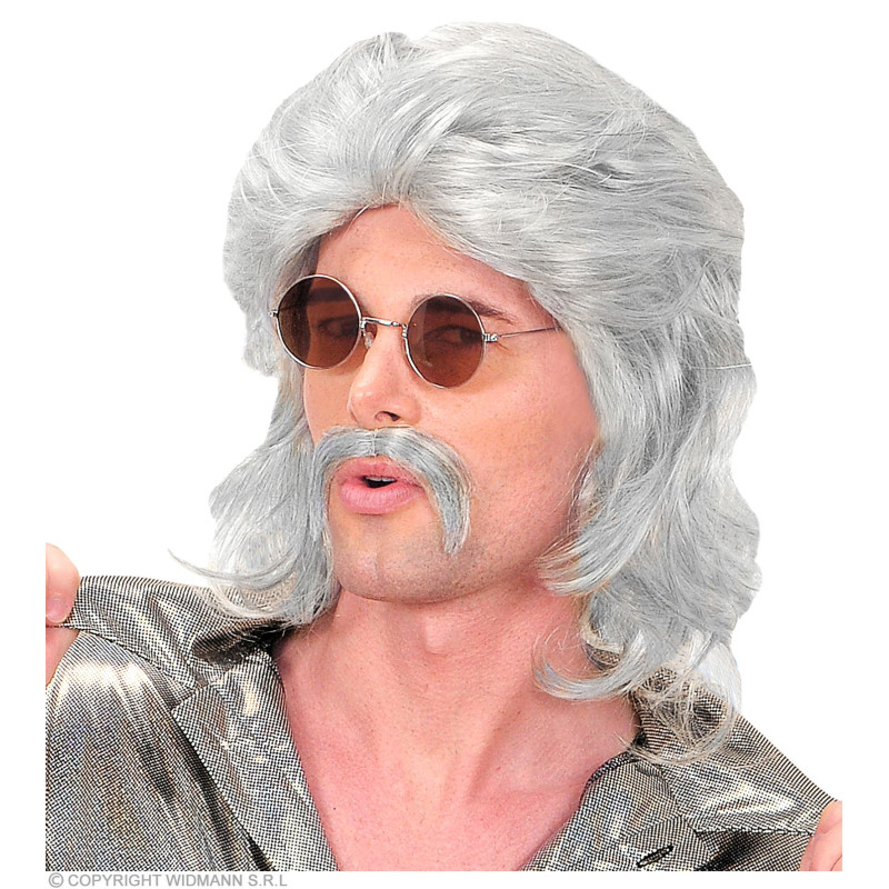 Pánska retro sivá parochňa s fúzmi